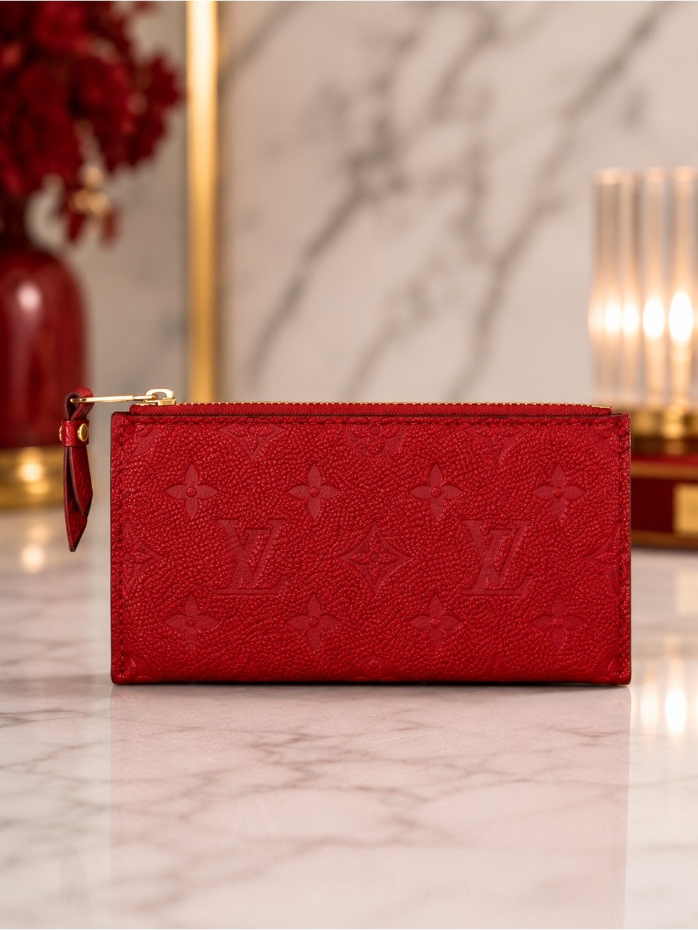 Louis Vuitton Red Monogram Empreinte Leather Zip Coin Pouch